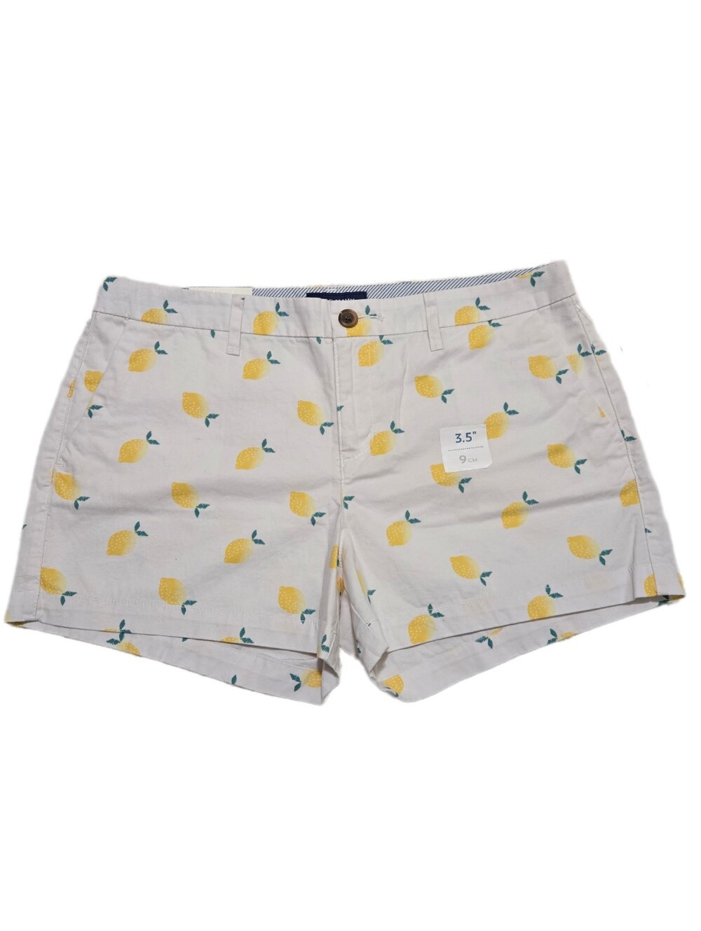 Old Navy Everyday Short Lemon Print Chino Shorts Cotton White Yellow Size 8 NWT